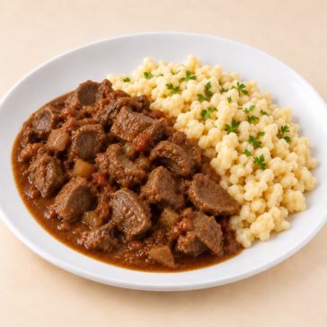Zúza pörkölt nokedlival